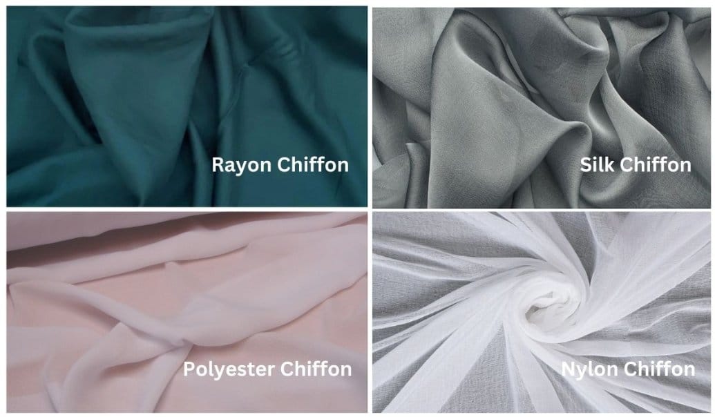 Comparison of rayon chiffon, silk chiffon, polyester chiffon, and nylon chiffon fabrics
