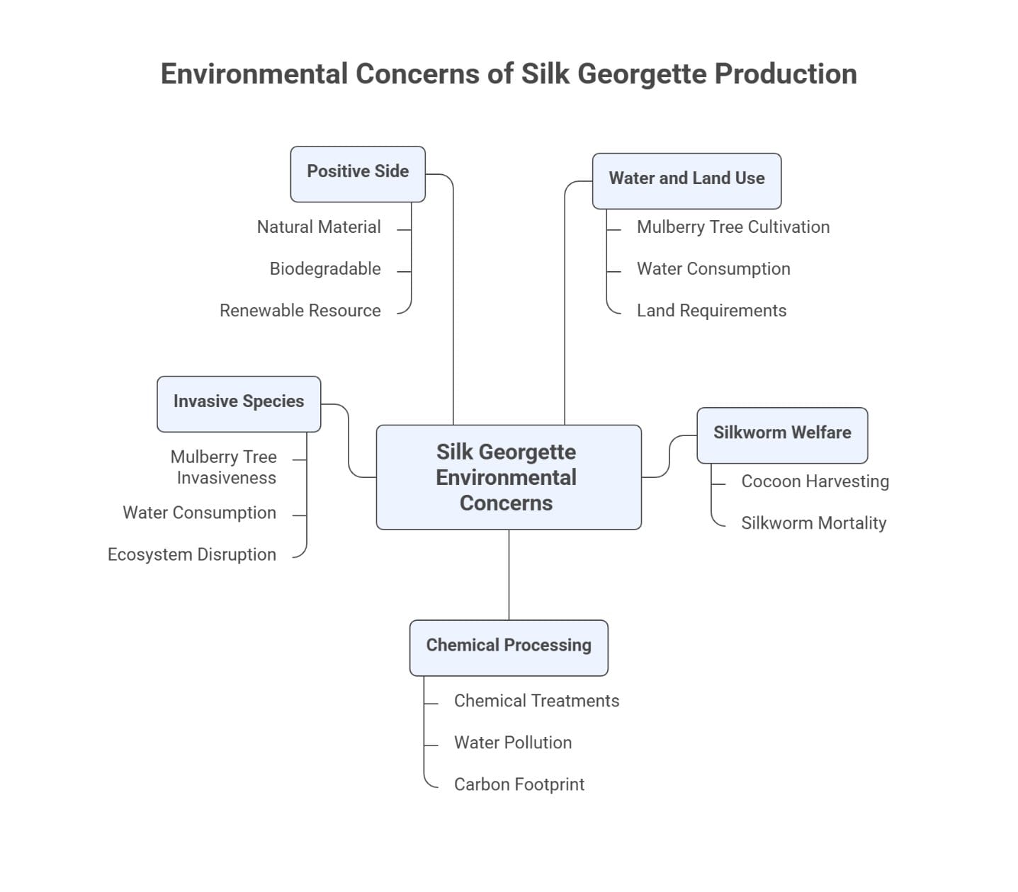 Diagram outlining environmental concerns linked to silk georgette production