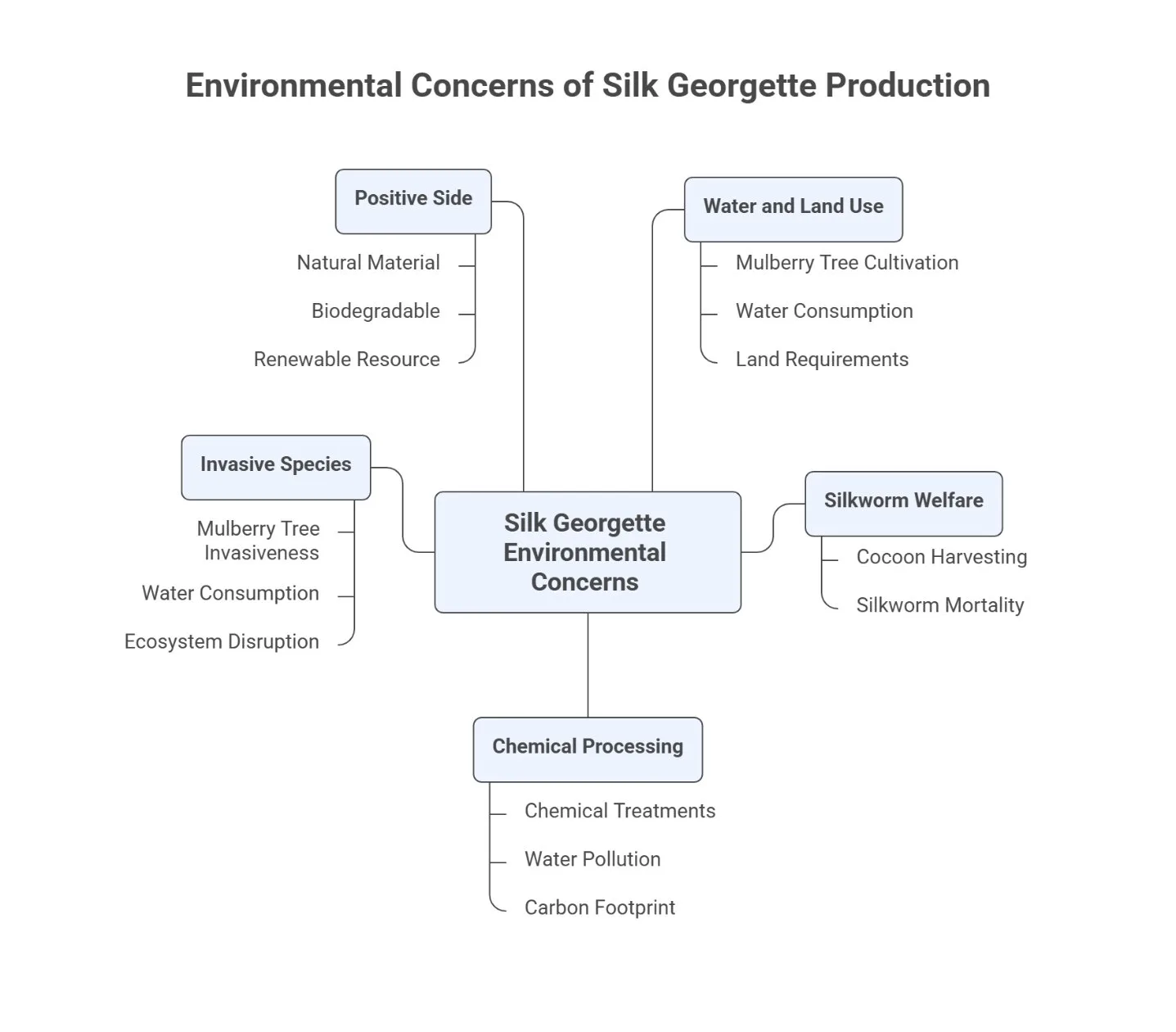 Diagram outlining environmental concerns linked to silk georgette production
