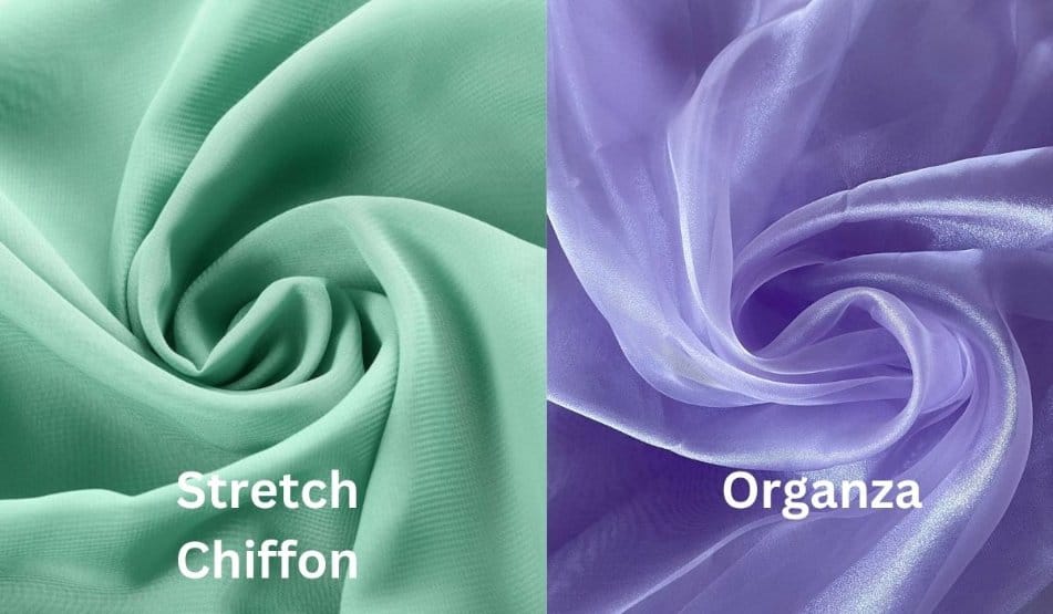 Stretch chiffon compared with crisp translucent organza fabric