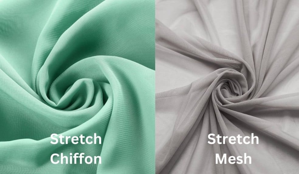 Stretch chiffon next to stretch mesh showing weave difference