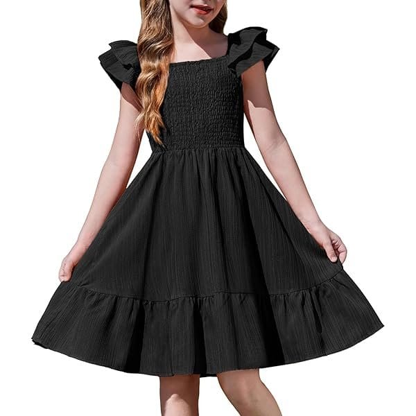 Children's black cotton chiffon dress with lightweight skirt and soft texture