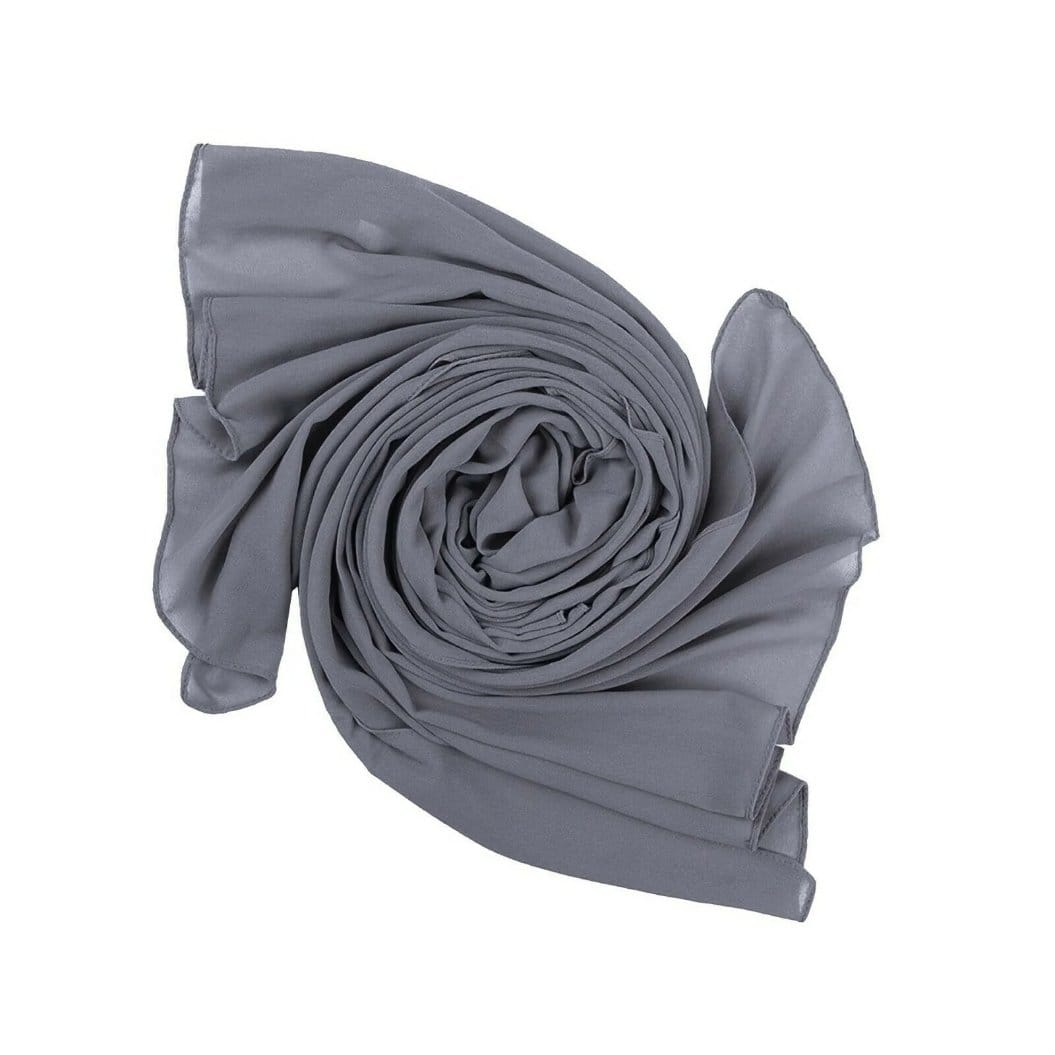 Gray cotton chiffon wrap scarf folded to show soft texture and lightweight drape