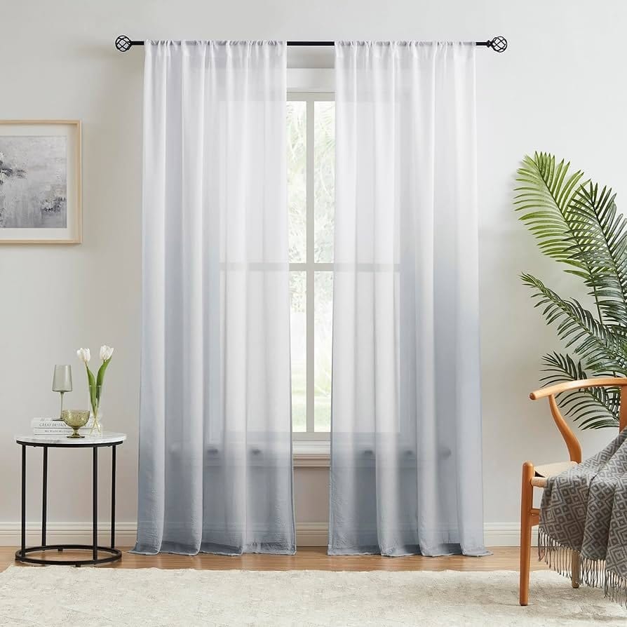 Sheer crinkle chiffon curtains filtering daylight in a bright living room