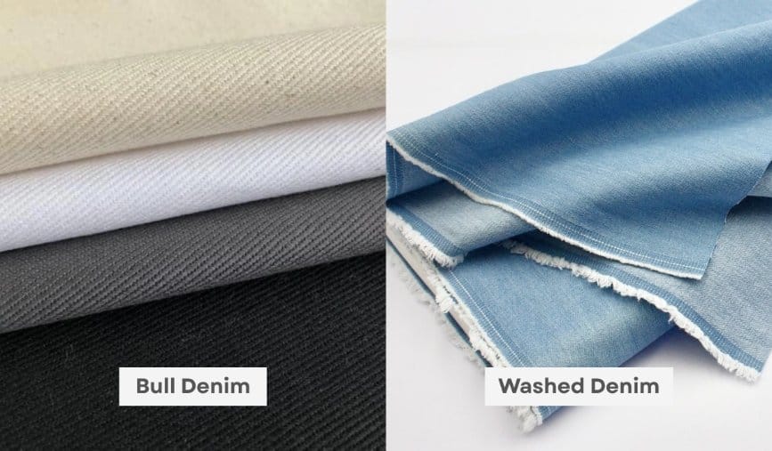 Bull denim compared to washed denim showing texture and finish differences