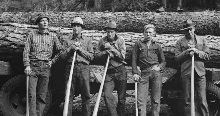 Historical denim workwear garments representing the origins and evolution of denim fabric from the 1800s to today.