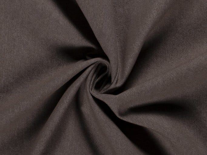Brown denim fabric with smooth twill weave and soft structured drape