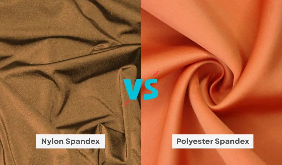 Comparison of nylon spandex and polyester spandex fabrics illustrating differences in texture, comfort and performance properties.