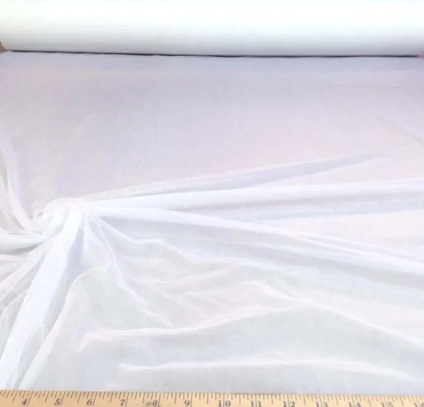 White nylon tricot fabric displaying a soft, stretchy and smooth texture suitable for lingerie, sportswear and linings.