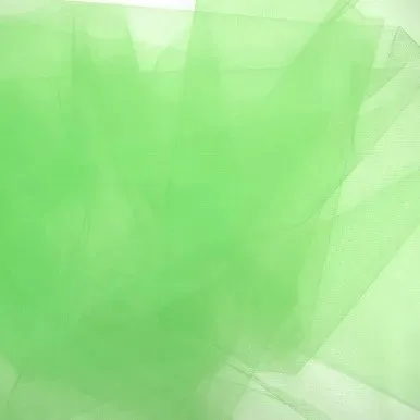 Soft green nylon tulle fabric with a lightweight net structure commonly used in bridal wear, decorations and formal dresses.