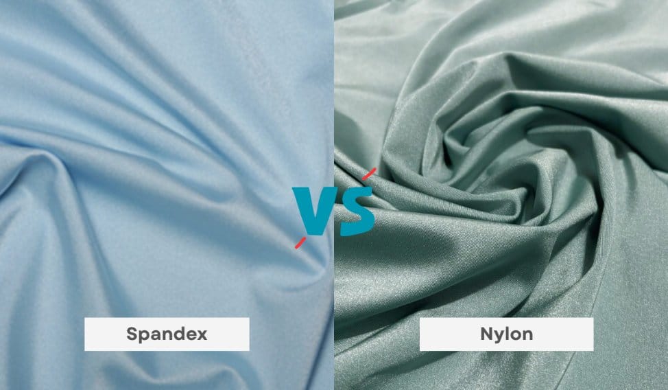 Comparison image showing spandex fabric beside nylon fabric.