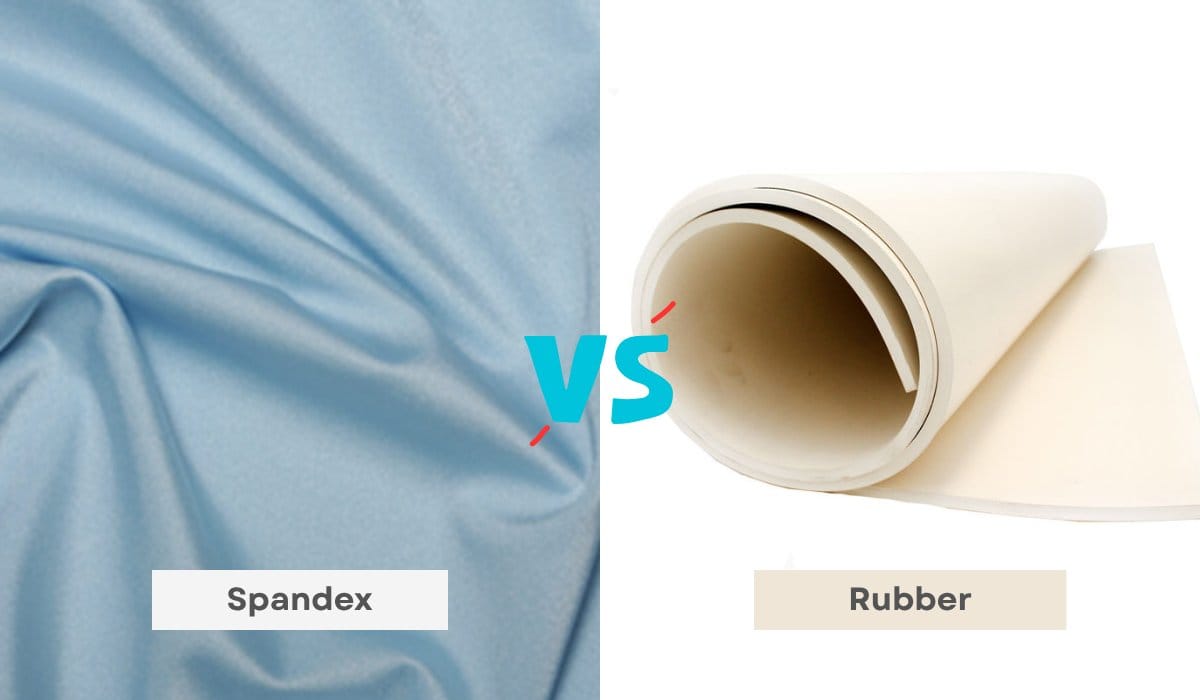Comparison image showing spandex fabric beside natural rubber material.