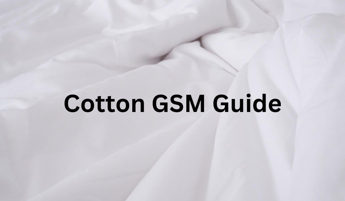 White cotton fabric with the title Cotton GSM Guide, introducing fabric weight measured in grams per square metre.