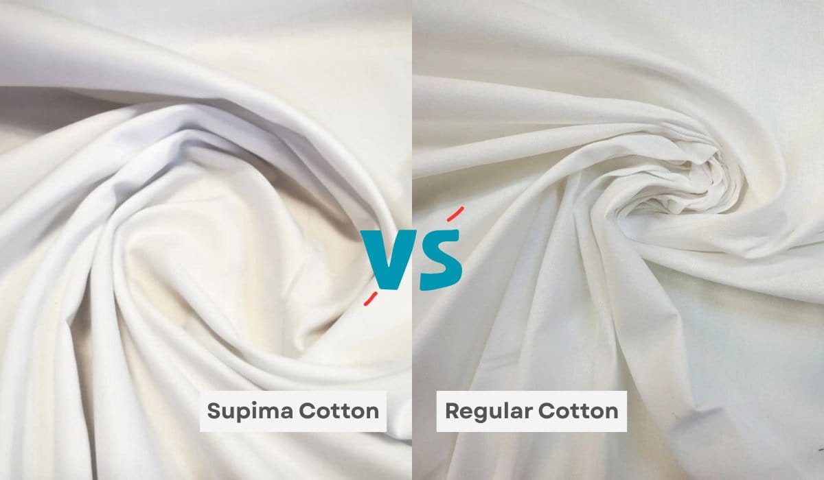 Supima cotton and regular cotton fabrics shown side by side to compare their smoothness, texture and overall appearance.